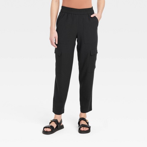 Women's High-Rise Tapered Fluid Ankle Pull-On Pants - A New Day™ Black XS