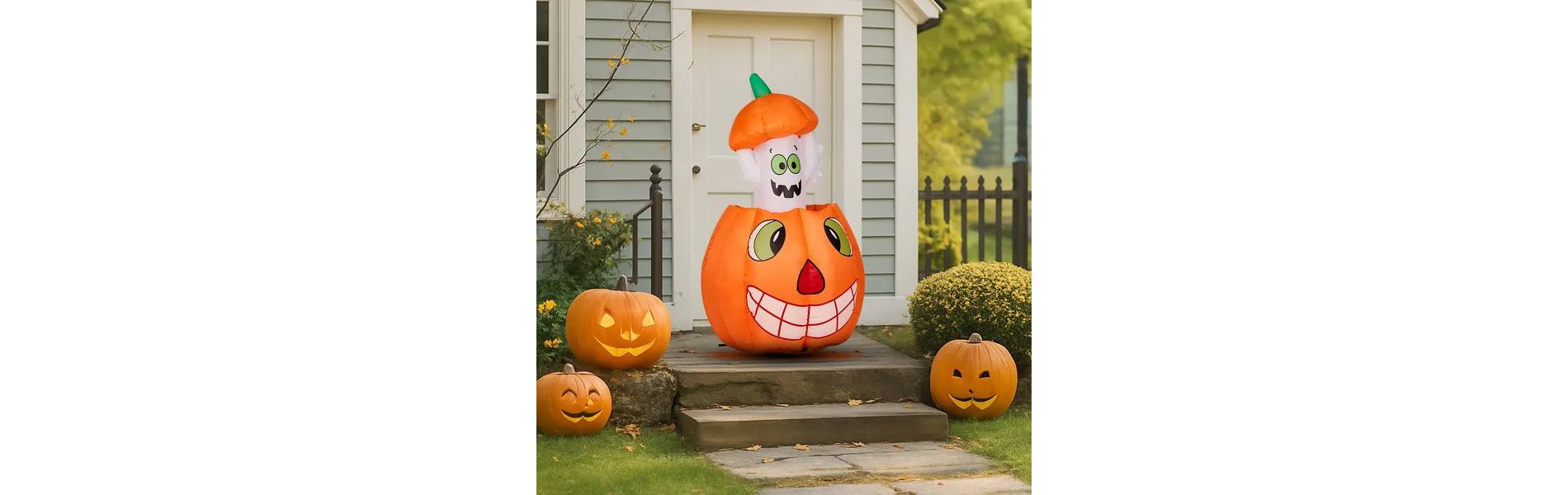 2.8FT Halloween Inflatable Ghost Popping Out of Pumpkin Built-in LED Lights Animated Blow Up Decoration Waterproof Polyester for Outdoor Yard Lawn