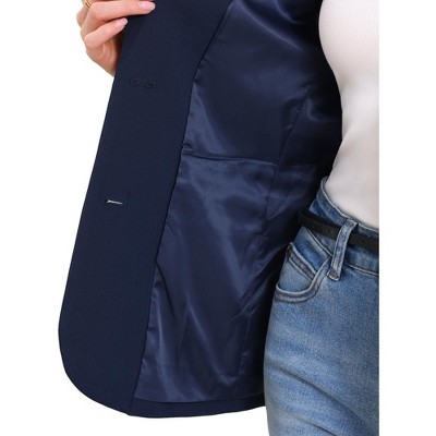 Женские куртки INSPIRE CHIC Women's Notched Lapel Single Breasted Long Sleeve Straight Lined Suit Jacket Blazer Medium Dark Blue — фото 5