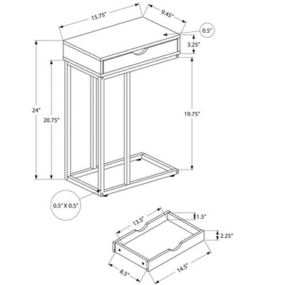 White Marble Look C-Shaped Metal End Table with Storage Drawer