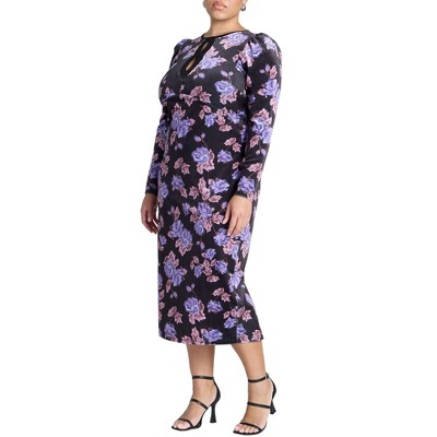 ELOQUII Women's Plus Size Printed Velvet Midi Dress