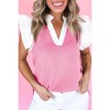 Amaryllis Women's Ruffle Sleeve Blouse V-Neck Contrast Trim Elegant Statement Top Versatile - 3 of 4