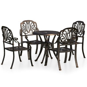 vidaXL Bistro Set Patio Table and Chair Bistro Table Outdoor Cast Aluminum - Bronze 4 Items - 1 of 4