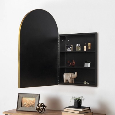 Gold Arched Metal Medicine Cabinet with Shatterproof Mirror