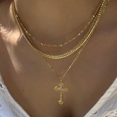 HTUTWOO Cross Necklace for Women,14K Gold Plated Dainty Heart Cross Pendant Choker, Simple Trendy Cute Cross Charm Diamond Necklace