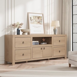 Farmhouse TV Stand for 80 Inch TVs, 70" Entertainment Center with 6 Drawers & Soundbar Shelf - 1 of 4