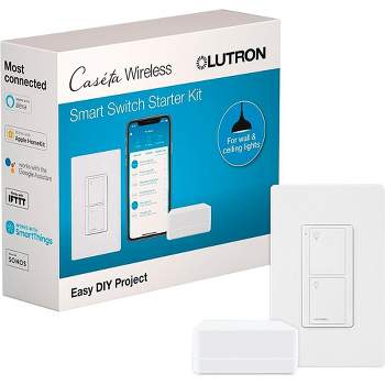Lutron Caseta Smart Switch Starter Kit with Caseta Smart Hub  | Neutral Wire Required | P-BDG-PKG1WS | White
