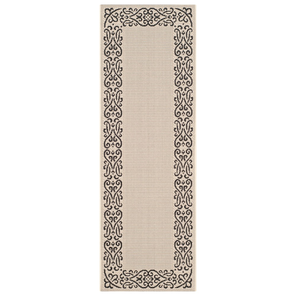 2'4inX14' Runner Bari Patio Rug Sand/Black - Safavieh