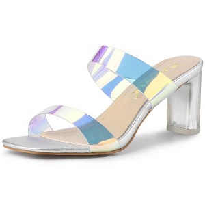 Allegra K Women's Colorful Straps Clear Chunky High Heels Slides Sandals - 1 of 4
