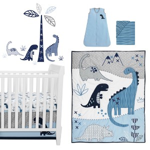 Lambs & Ivy Baby Dino Blue/White Dinosaur Nursery 6-Piece Crib Bedding Set - 1 of 4