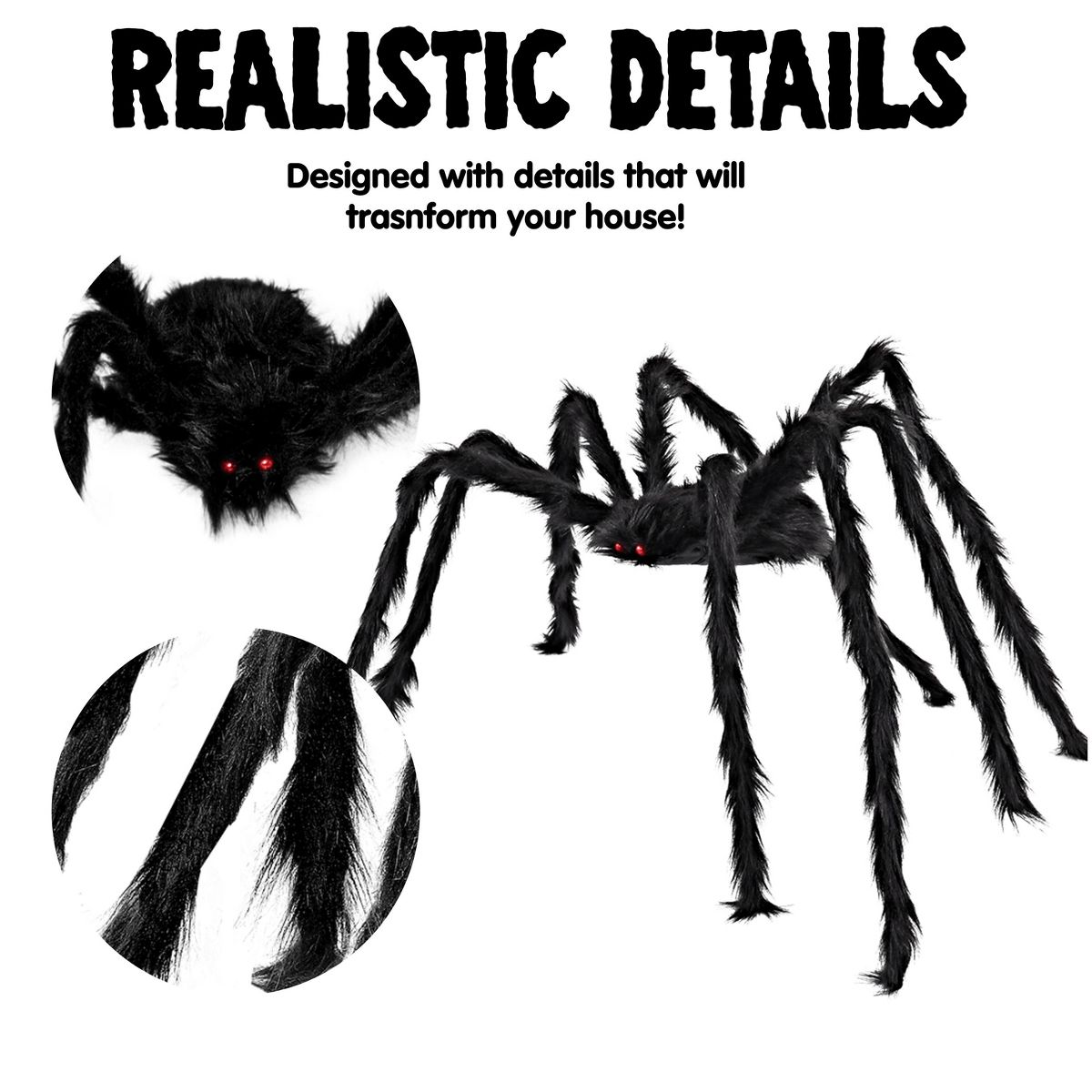 Joyfy 5 Ft Spider Halloween Outdoor Decorations, Scary Hairy Spider Plush Spider for Yard Patio Lawn Garden Window Creepy Halloween Decor Props - thumbnail 3