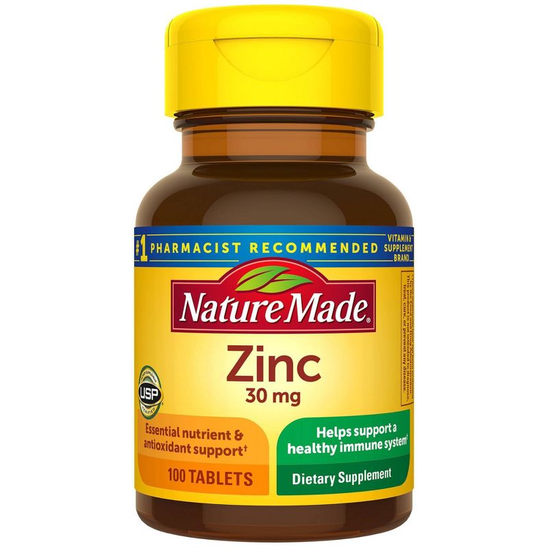 Nature Made Zinc 30mg Dietary Supplement Tablets for Antioxidant and Immune Support - 100ct, 1 of 9