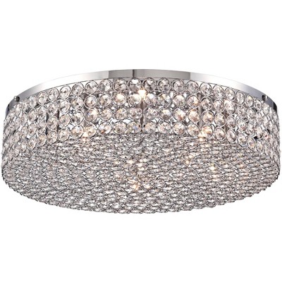 Vienna Full Spectrum Modern Ceiling Light Flush Mount Fixture Chrome 16" Wide Drum Crystal Accents for Bedroom Kitchen Living Room