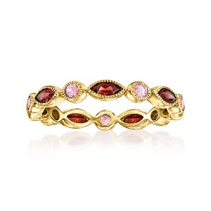 Pure Collection by Ross-Simons 0.80 ct. t.w. Garnet and .30 ct. t.w. Pink Sapphire Geometric Eternity Band in 14kt Yellow Gold - 1 of 4