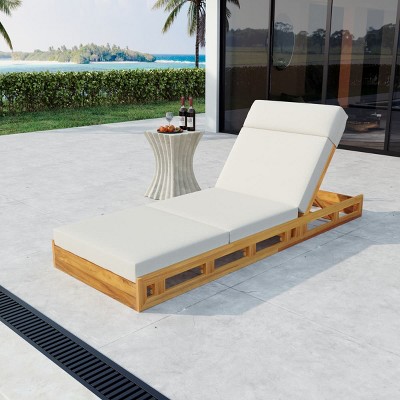 Outdoor Wood Reclining Lounge Chairs with Water-Resistant Cushions, Adjustable Chaise Loungers for Poolside or Backyard-The Pop Home