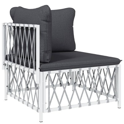 vidaXL Patio Corner Sofa with Cushions - Contemporary White Woven Fabric - Durable, Comfortable, and Modular Design