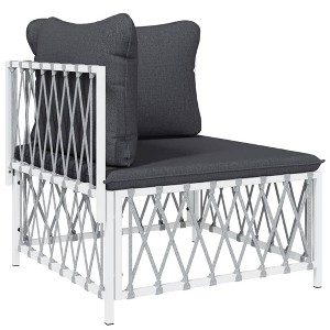 vidaXL Patio Corner Sofa with Cushions - Contemporary White Woven Fabric - Durable, Comfortable, and Modular Design - 1 of 4