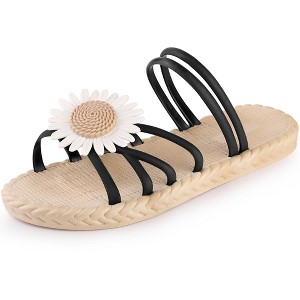 Allegra K Women's Espadrille Sunflower Decor Slip-on Strappy Beach Sandals - 1 of 4