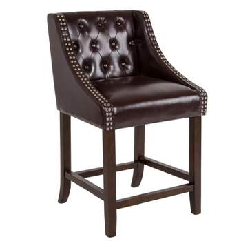 Flash Furniture Carmel Series 24" High Transitional Tufted Walnut Counter Height Stool with Accent Nail Trim