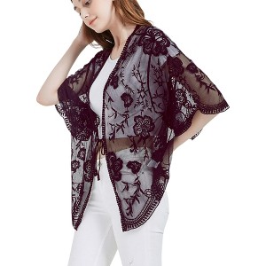 Anna-Kaci Women's Short Embroidered Lace Duster Crop Cardigan - 1 of 4