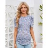Women's Maternity Shirts Pregnancy Casual Floral Printed Tops Puff Short Sleeve Striped Ruched Side Tunic Top - 3 of 4