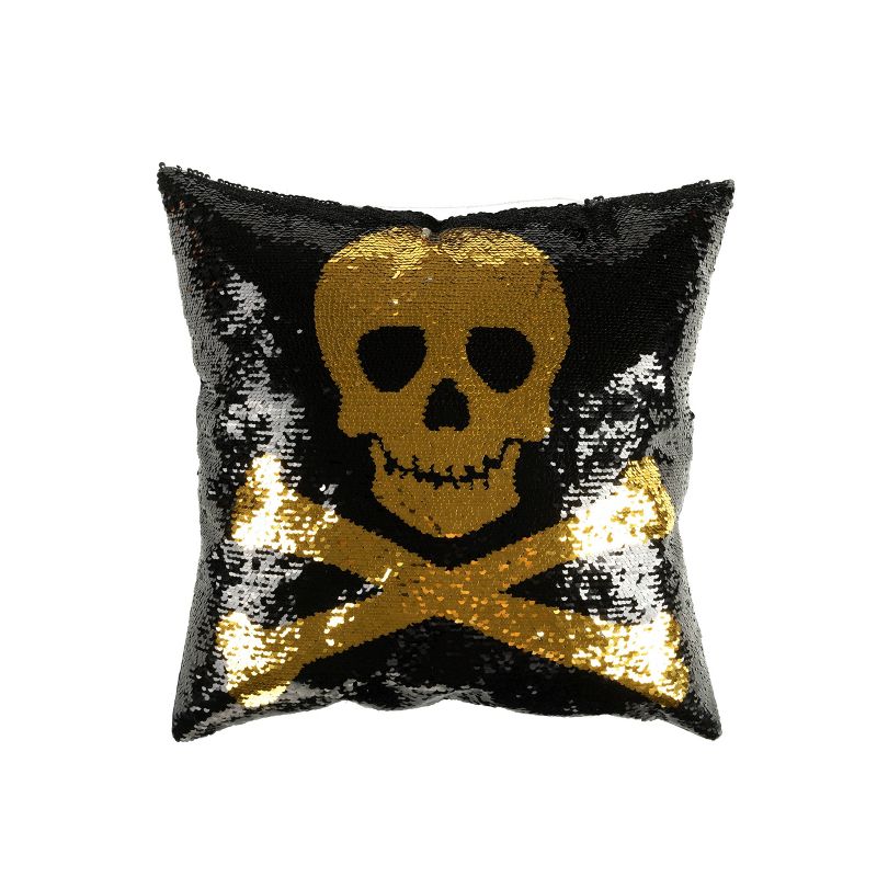 18&#34;x18&#34; Skull and Crossbones Halloween Square Throw Pillow Gold/Silver/Black - Lush D&#233;cor, 3 of 9