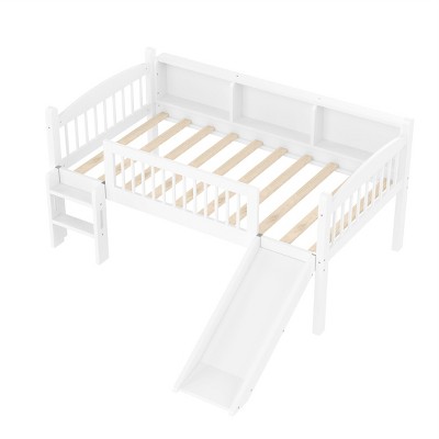TopComfy Beds Twin Loft Bed with Storage Shelves Solid Wood Lower Loft Bed with Full length Guardrails for Bedroom, White, 77.76"*74.41"*37"