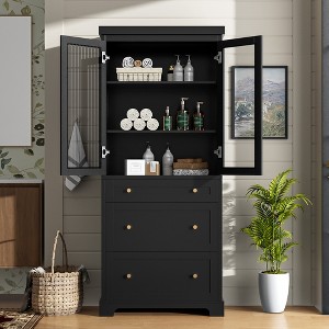 OOCOZZ  70.1 Inch Freestanding Tall Bathroom Cabinet with 2 Adjustable Shelves, 3 Drawers, Soft Close Glass Doors - 1 of 4