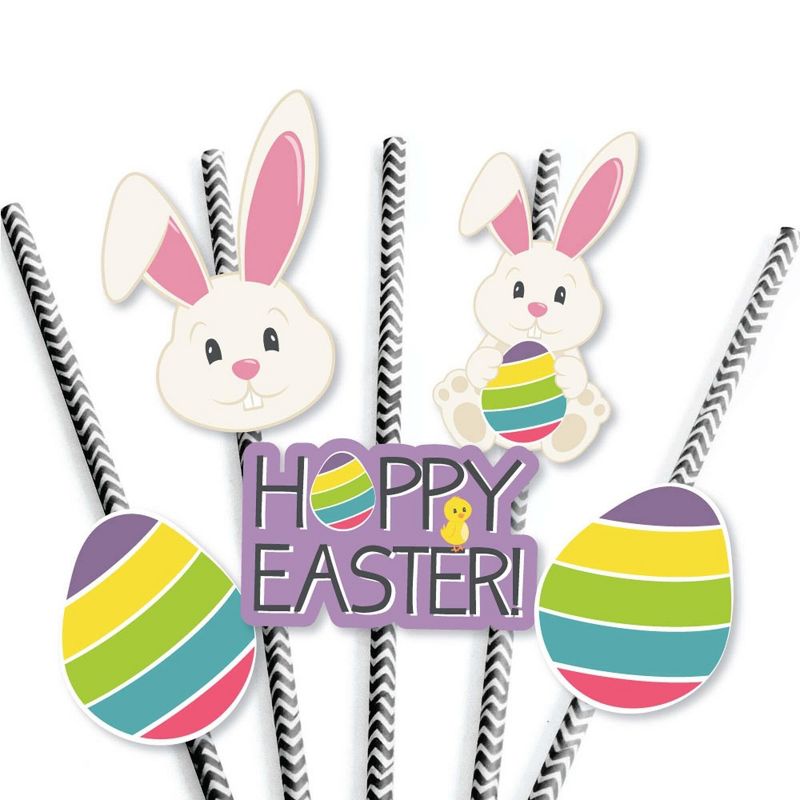 Big Dot of Happiness Hippity Hoppity Paper Straw Decor - Easter Bunny Party Striped Decorative Straws - Set of 24, 5 of 9