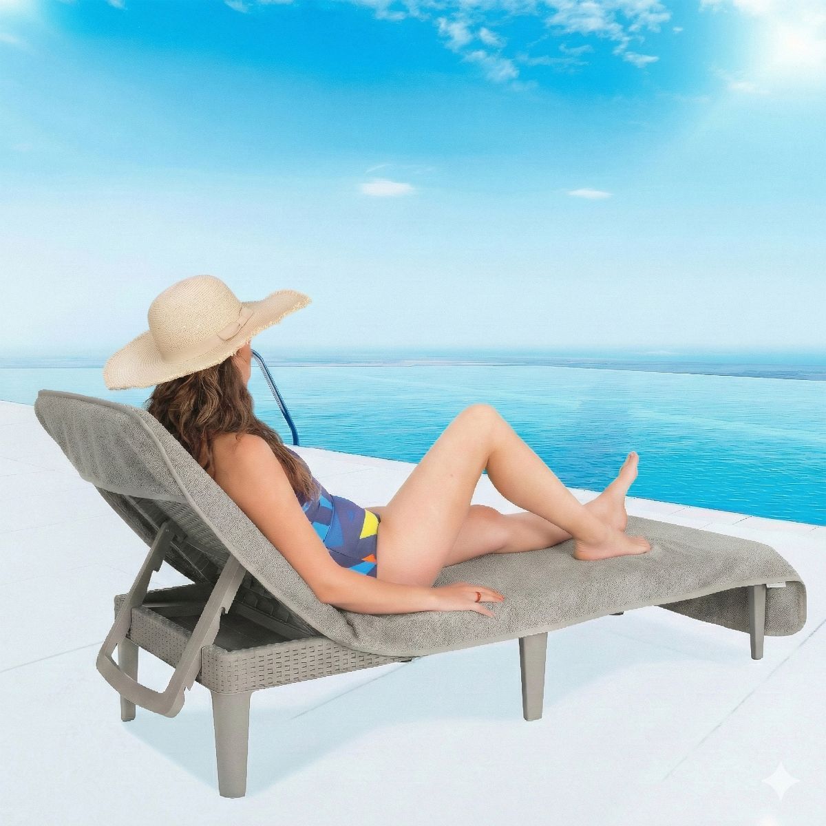 American Soft Linen Turkish Chaise Lounge Covers with Pocket, 86"x32" Pool Chair Towel, Patio and Garden Lounging Cover Towel - thumbnail 8