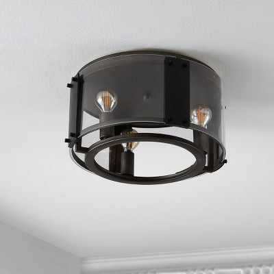 Olen 14" Black and Chrome Glass LED Flush Mount
