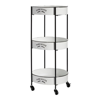 White and Black Metal 3-Tier Farmhouse Rolling Storage Cart
