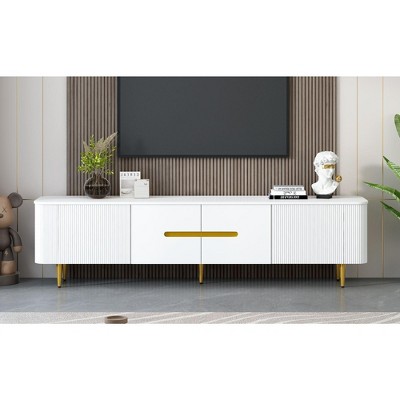 NicBex Wood TV Stand for 85 Inch TV with Metal Legs,TV Entertainment Center with 4 Spacious Cabinets,Modern TV Console Table for Living Room,White