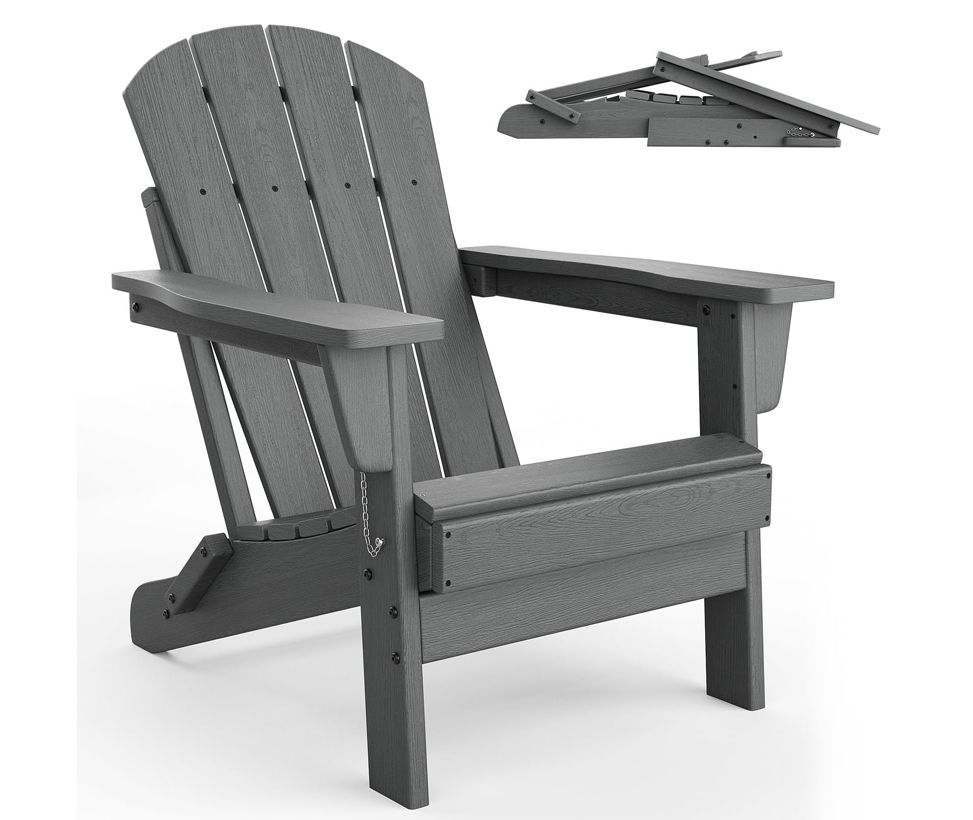 Folding Adirondack Chairs, HDPE Outdoor Patio Chairs All Weather Resistant with Wood Texture for Fire Pit, Deck, Patio, Pool, Backyard