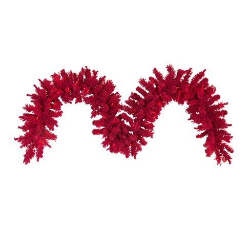 Vickerman 9' Flocked Red Artificial Christmas Garland, Red Dura-lit ...
