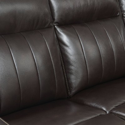 Brown Faux Leather Power Reclining Loveseat with Storage