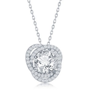 Bella Silver Sterling Silver Round CZ Flower Design Necklace - Silver - 16+2 Inch - 1 of 2