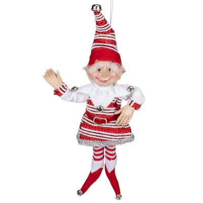 Northlight 13" Red and White Peppermint Striped Elf with Jingle Bells