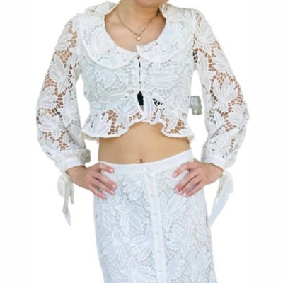 Women's Sena Ruffle Neck Crop Lace Top - BTFL-life