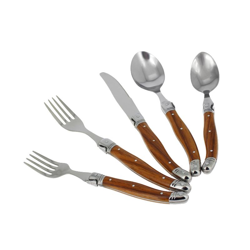20pc Stainless Steel Laguiole Wood Grain Flatware Set Brown - French Home, 2 of 5