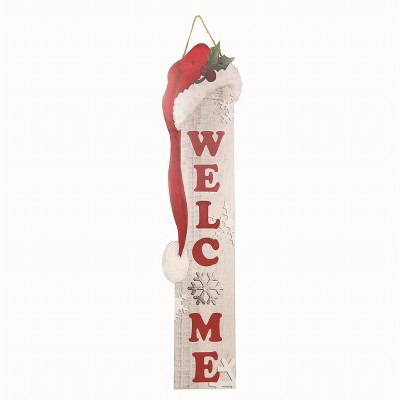 Transpac MDF Santa Hat Welcome Sign Home Decorations Christmas