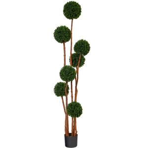Nearly Natural 6-ft Boxwood Ball Topiary Artificial Tree with Natural Trunk UV Resistant (Indoor/Outdoor) - 1 of 4
