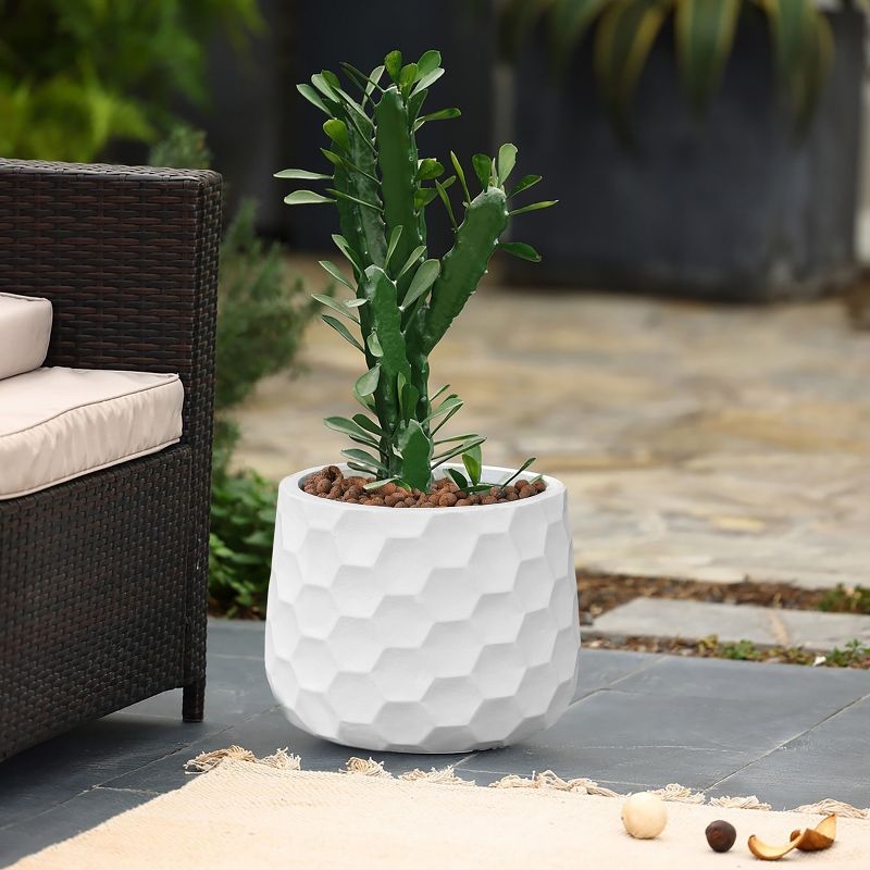 LuxenHome White MgO Geometric Design 12.2-inch Round Indoor Outdoor Planter, 3 of 9