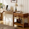 FONTOI End Tables with Drawer and Open Shelf, 2-Tier Wooden Side Table, Contemporary Nightstand with Walnut Finish, Brown, 26.2"*18.9"*6.3" - 4 of 4