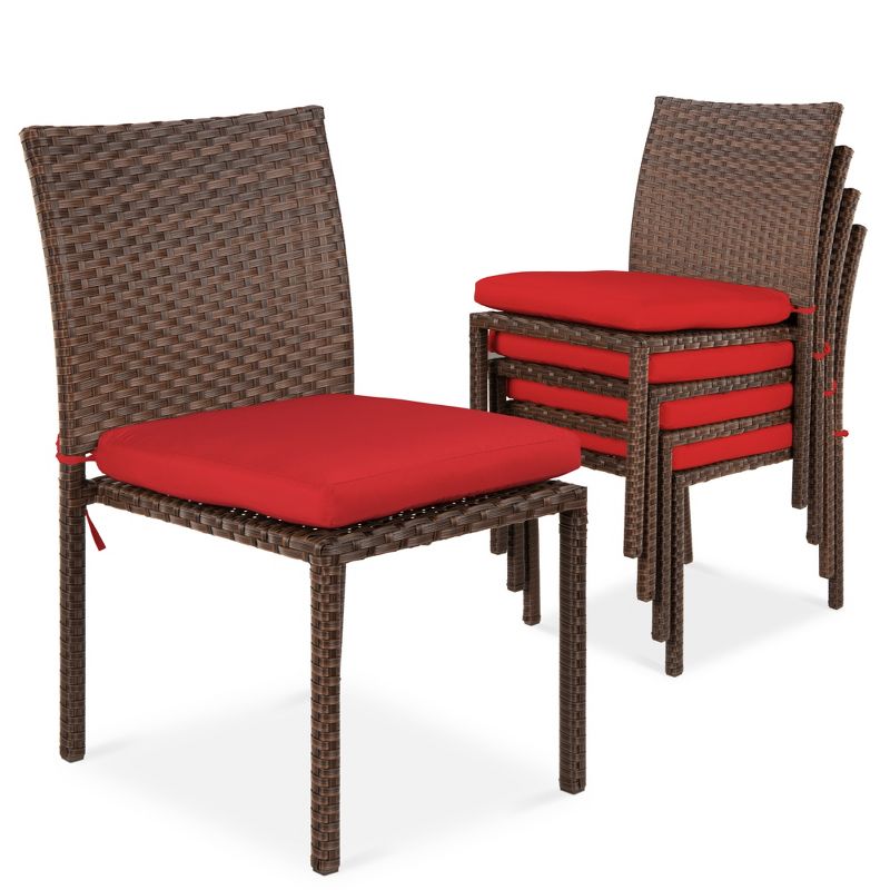 Best Choice Products Set of 4 Stackable Outdoor Patio Wicker Chairs w/ Cushions, UV-Resistant Finish, 1 of 7