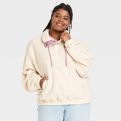 Women's Plus Size Sherpa Sweatshirt - Universal Thread™ Cream 4x : Target