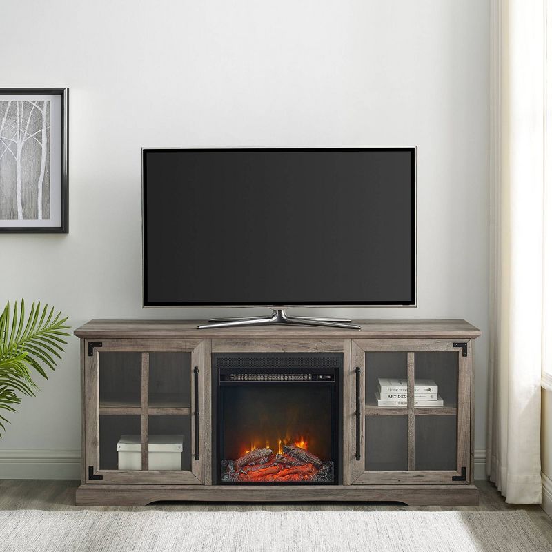Avalene Rustic Farmhouse 2 Door Window Pane with Electric Fireplace TV Stand for TVs up to 65" - Saracina Home, 6 of 11