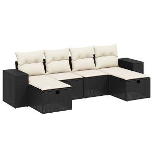 vidaXL Patio Sofa Set with Cushions Outdoor Furniture 6 Piece Poly Rattan - Black and Cream Without Storage - 1 of 4