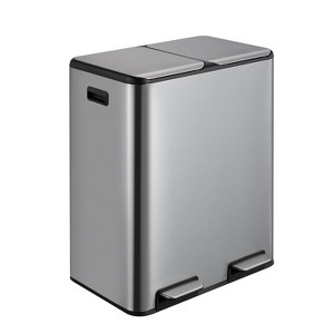 2 x 8 Gal (2 x 30L) Trash Can, Stainless Steel Double Trash Can with Recycling Bin, Soft-Close Lid, Step-on Garbage Bin - 1 of 4