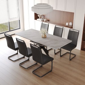 NicBex 62.4"-78.15" Dining Table Set for 6 Modern Extendable Dining Table with Metal Base with 6 Upholstered Chairs - 1 of 4